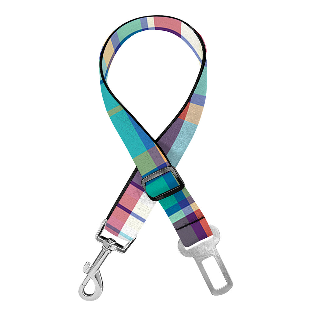 Blue And Red Madras Pattern Print Dog Seat Belt