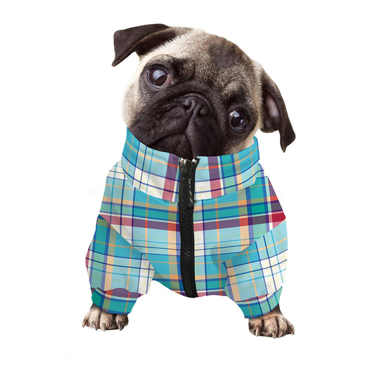 Blue And Red Madras Pattern Print Dog Zip Up Jacket