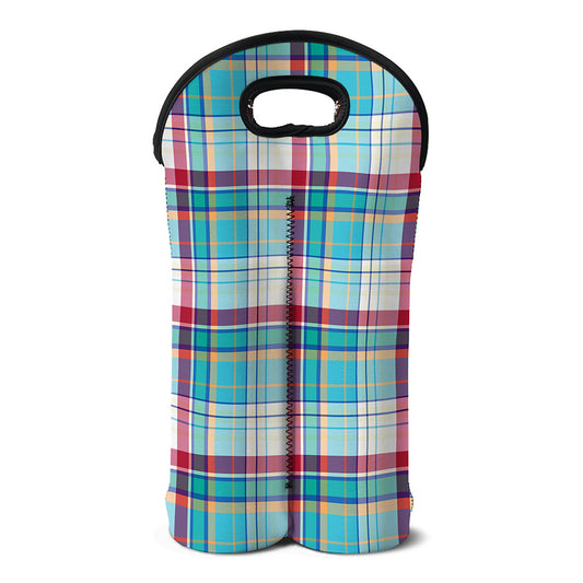 Blue And Red Madras Pattern Print Double Neoprene Wine Tote