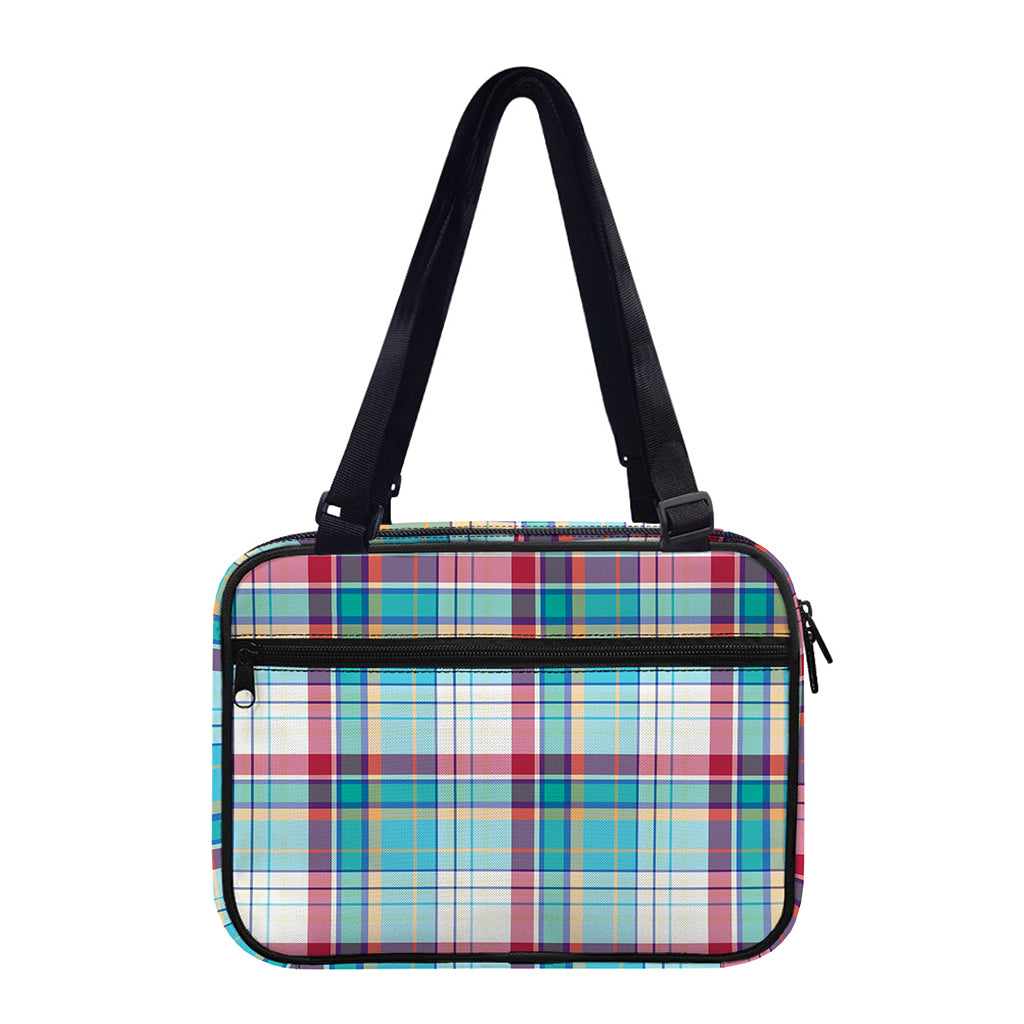 Blue And Red Madras Pattern Print Double Strap Bible Bag