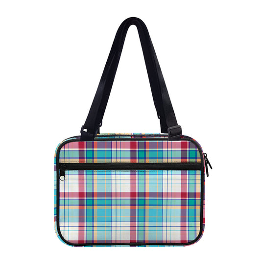 Blue And Red Madras Pattern Print Double Strap Bible Bag