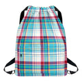 Blue And Red Madras Pattern Print Drawstring Backpack