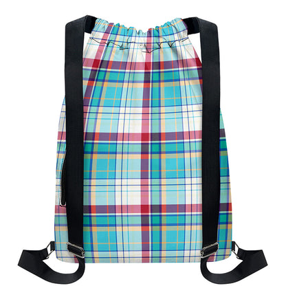 Blue And Red Madras Pattern Print Drawstring Backpack
