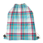 Blue And Red Madras Pattern Print Drawstring Bag