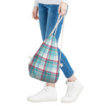 Blue And Red Madras Pattern Print Drawstring Bag