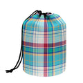 Blue And Red Madras Pattern Print Drawstring Makeup Bag