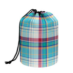 Blue And Red Madras Pattern Print Drawstring Makeup Bag