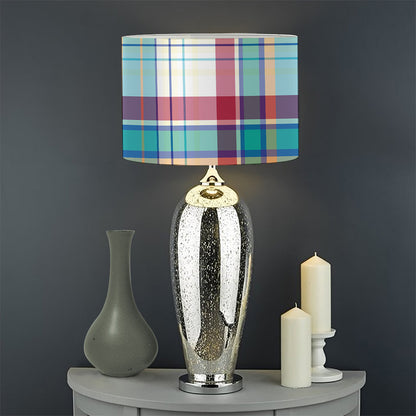 Blue And Red Madras Pattern Print Drum Lamp Shade