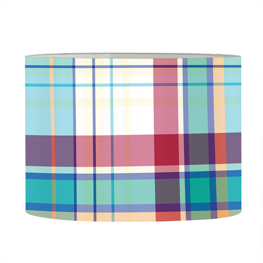 Blue And Red Madras Pattern Print Drum Lamp Shade