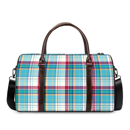 Blue And Red Madras Pattern Print Duffle Bag