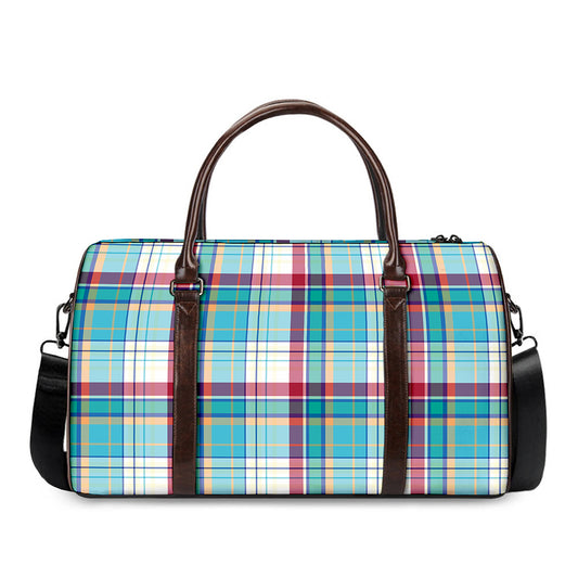 Blue And Red Madras Pattern Print Duffle Bag