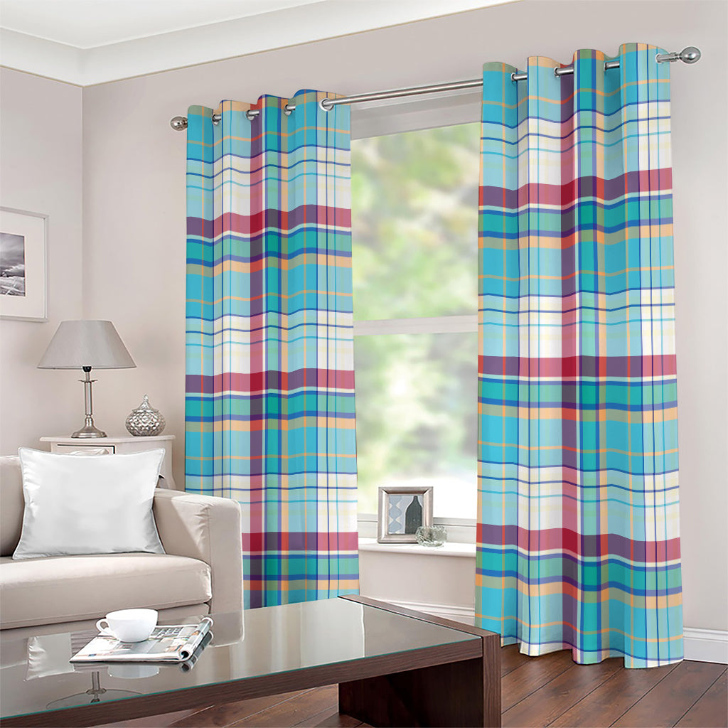 Blue And Red Madras Pattern Print Extra Wide Grommet Curtains