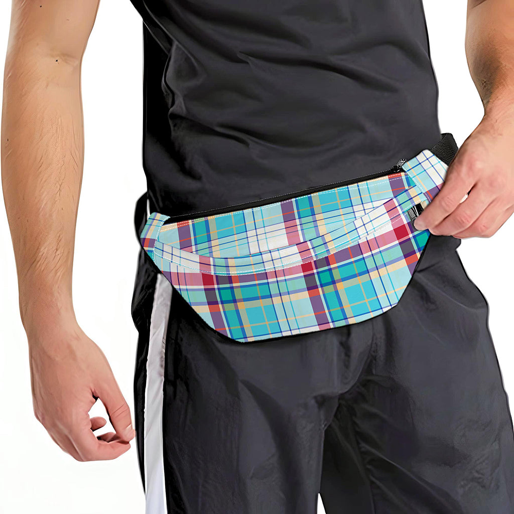 Blue And Red Madras Pattern Print Fanny Pack