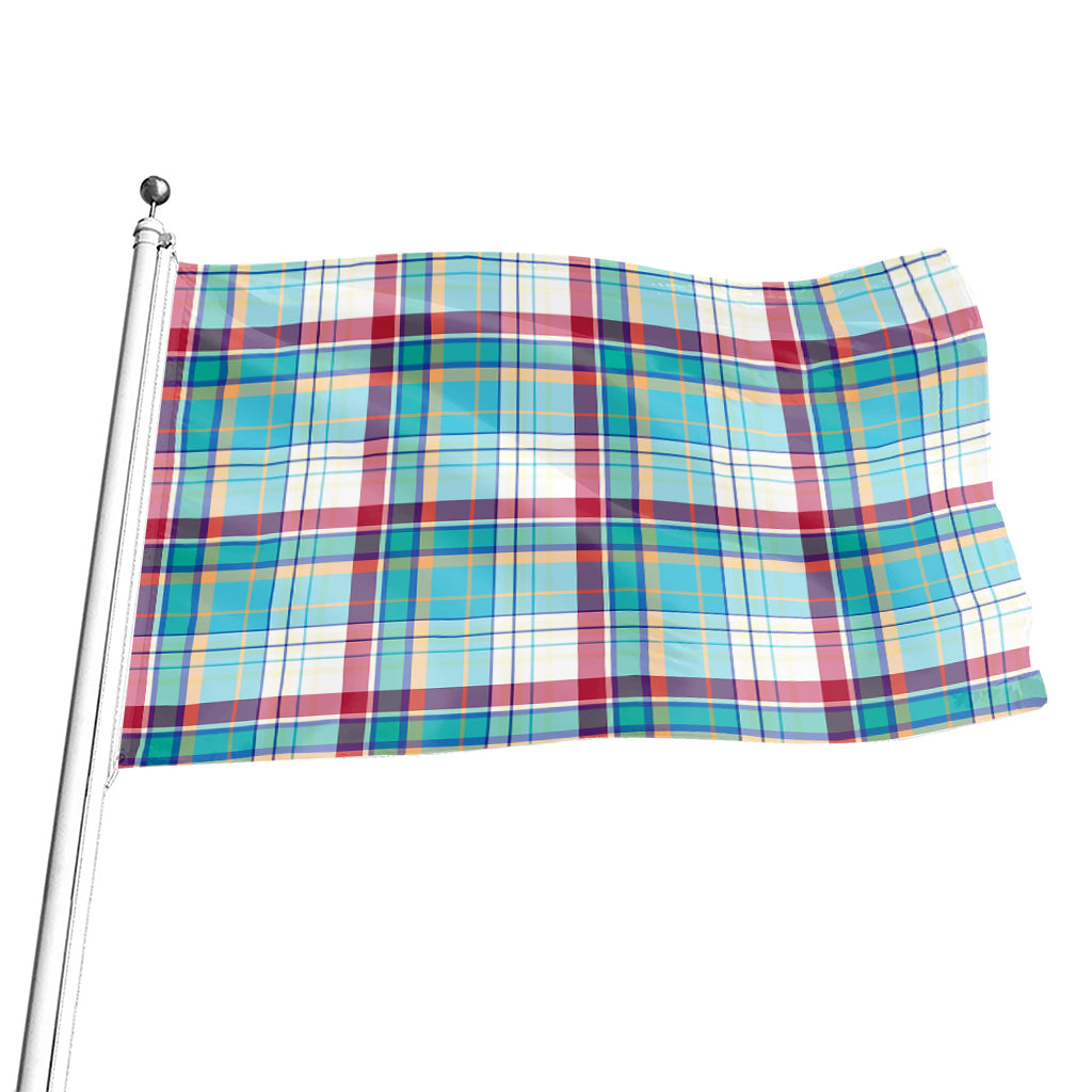 Blue And Red Madras Pattern Print Flag
