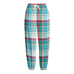 Blue And Red Madras Pattern Print Fleece Lined Knit Pants