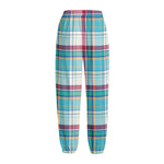 Blue And Red Madras Pattern Print Fleece Lined Knit Pants