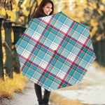 Blue And Red Madras Pattern Print Foldable Umbrella