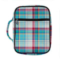 Blue And Red Madras Pattern Print Front Pocket Bible Bag