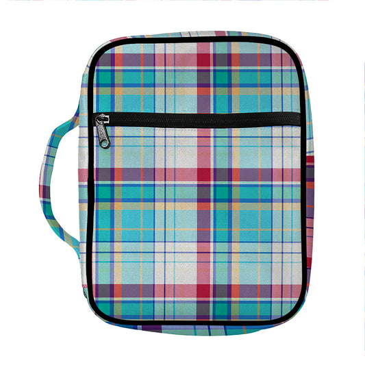 Blue And Red Madras Pattern Print Front Pocket Bible Bag