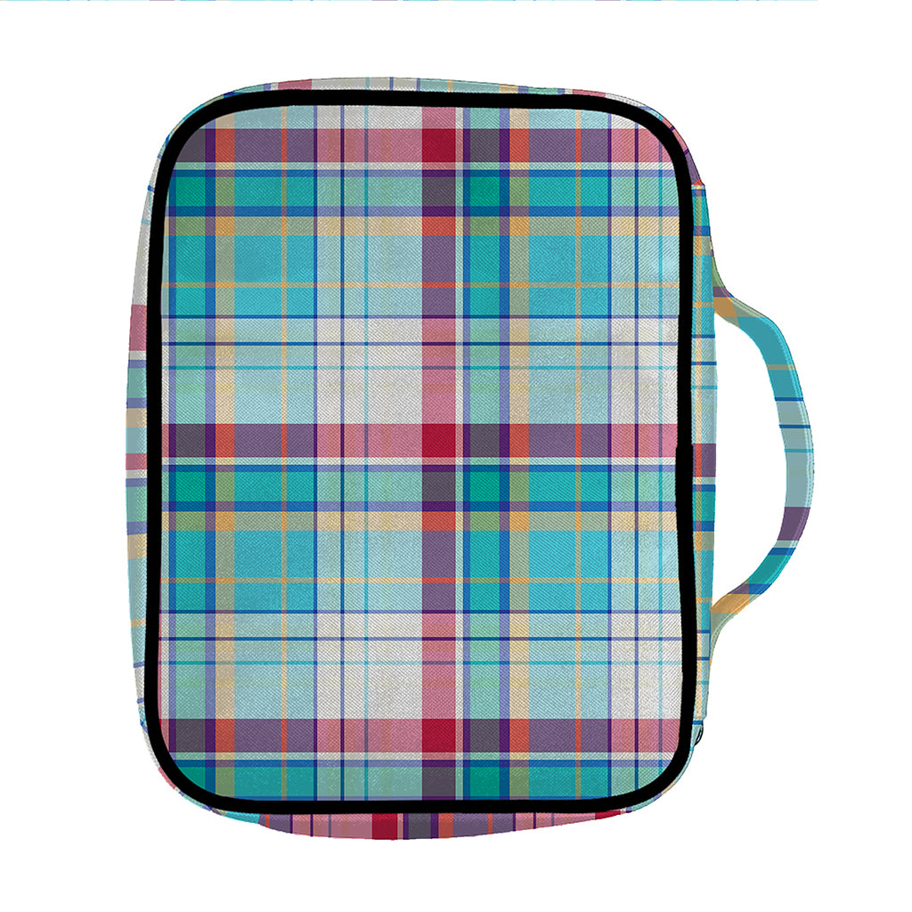 Blue And Red Madras Pattern Print Front Pocket Bible Bag