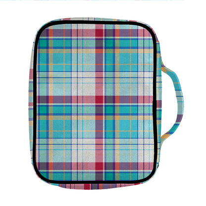 Blue And Red Madras Pattern Print Front Pocket Bible Bag