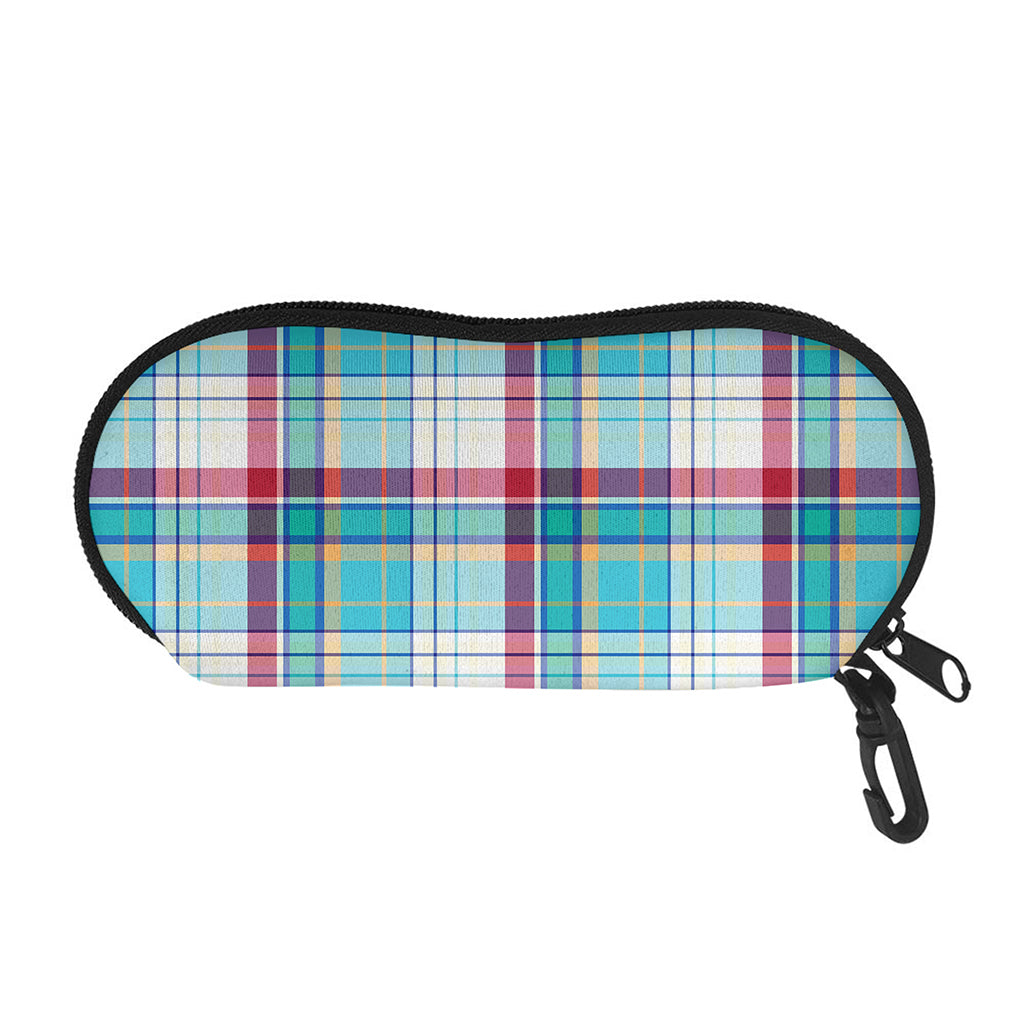 Blue And Red Madras Pattern Print Glasses Case