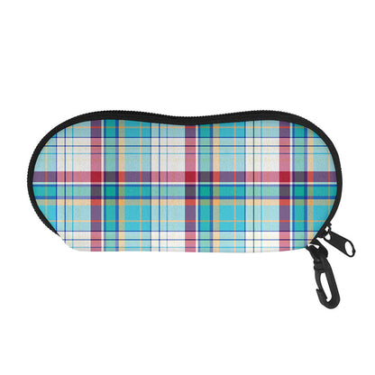 Blue And Red Madras Pattern Print Glasses Case