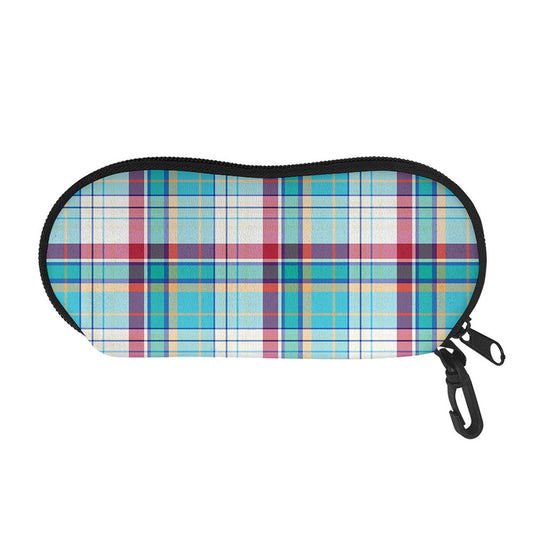 Blue And Red Madras Pattern Print Glasses Case