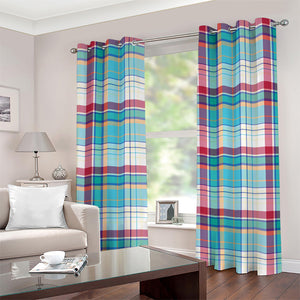 Blue And Red Madras Pattern Print Grommet Curtains