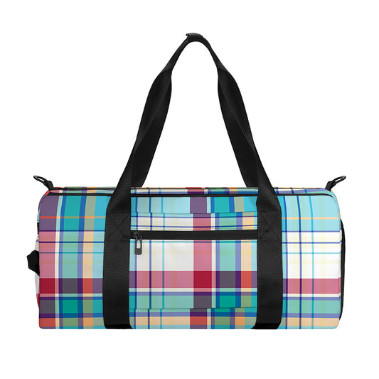 Blue And Red Madras Pattern Print Gym Bag