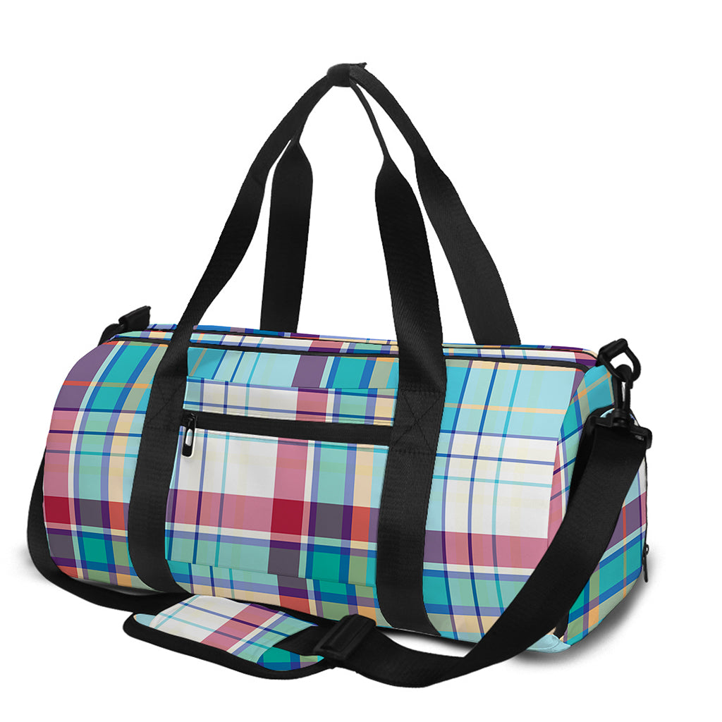 Blue And Red Madras Pattern Print Gym Bag