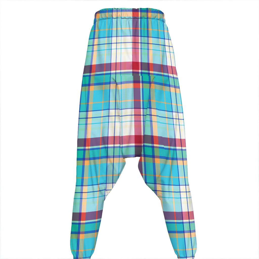Blue And Red Madras Pattern Print Hammer Pants