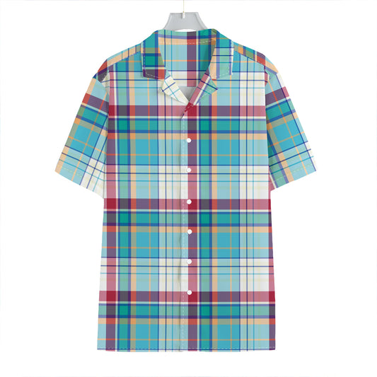 Blue And Red Madras Pattern Print Hawaiian Shirt