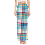 Blue And Red Madras Pattern Print High Slit Maxi Skirt