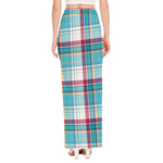 Blue And Red Madras Pattern Print High Slit Maxi Skirt