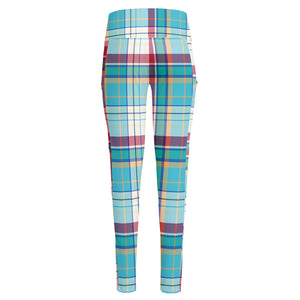 Blue And Red Madras Pattern Print High-Waisted Pocket Leggings