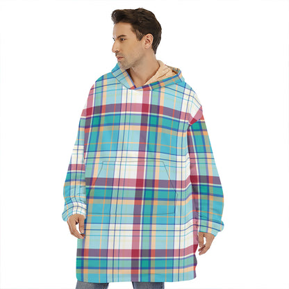 Blue And Red Madras Pattern Print Hoodie Blanket