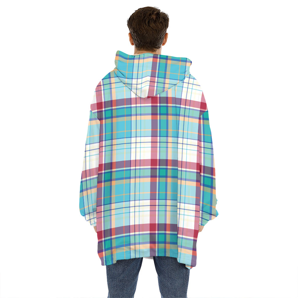 Blue And Red Madras Pattern Print Hoodie Blanket