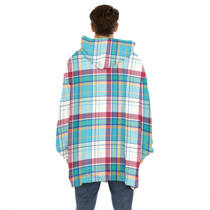 Blue And Red Madras Pattern Print Hoodie Blanket