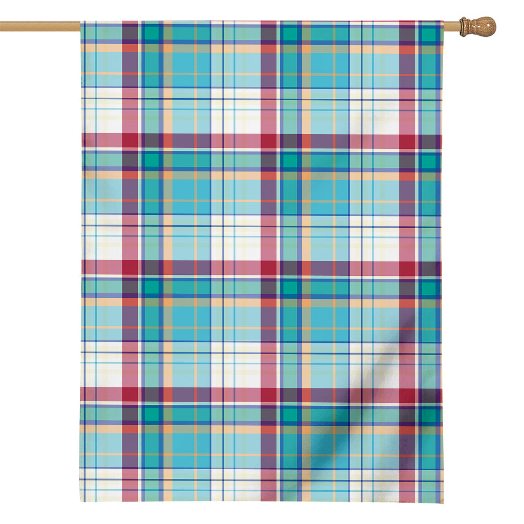 Blue And Red Madras Pattern Print House Flag
