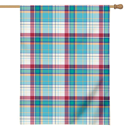 Blue And Red Madras Pattern Print House Flag