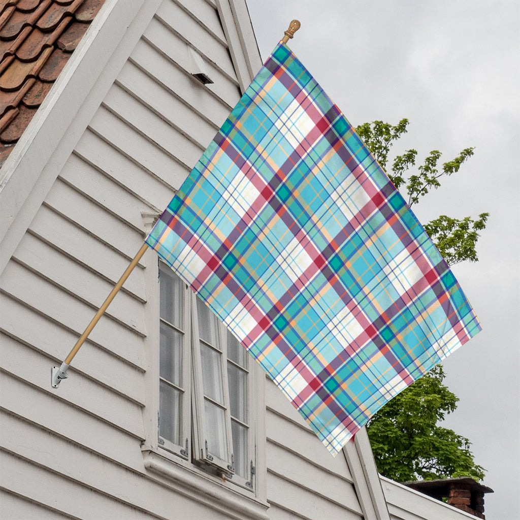 Blue And Red Madras Pattern Print House Flag