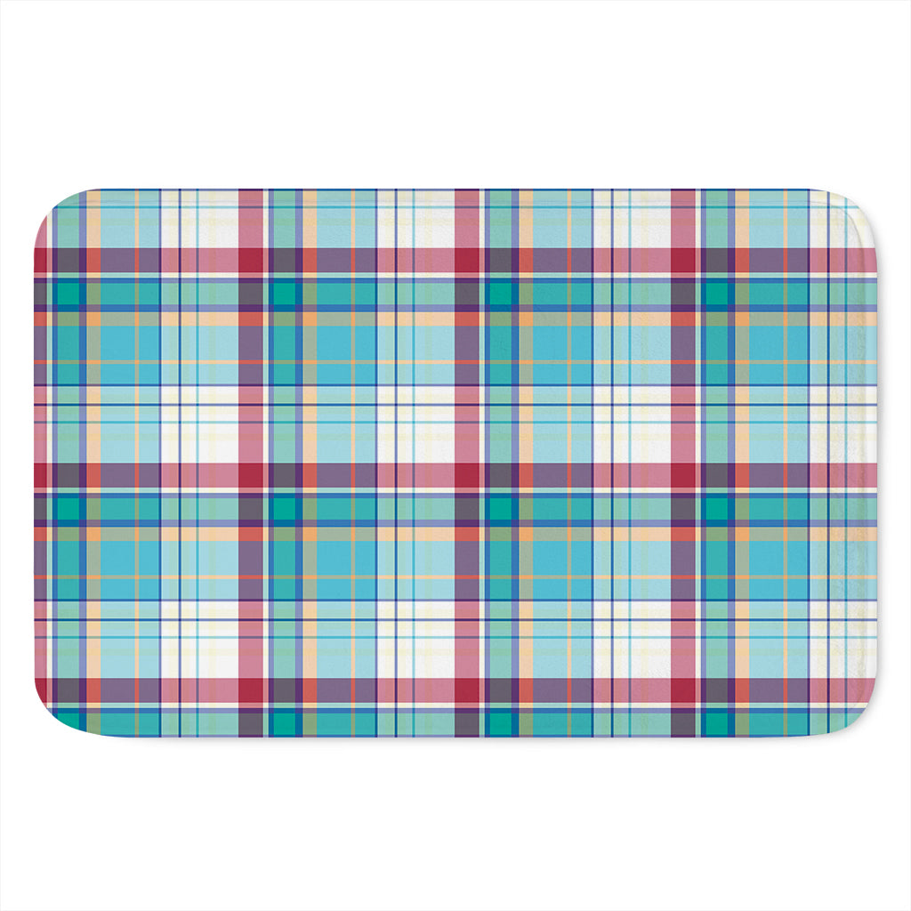 Blue And Red Madras Pattern Print Indoor Door Mat