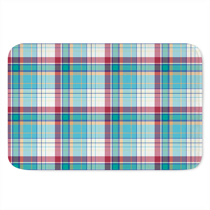 Blue And Red Madras Pattern Print Indoor Door Mat