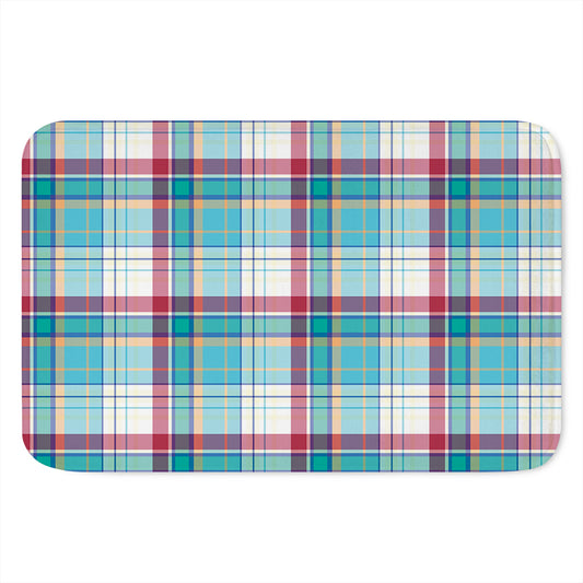 Blue And Red Madras Pattern Print Indoor Door Mat