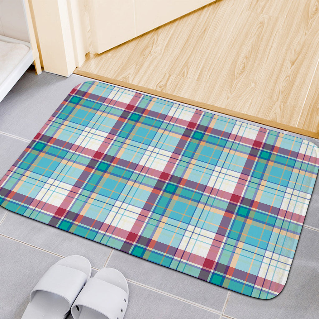 Blue And Red Madras Pattern Print Indoor Door Mat