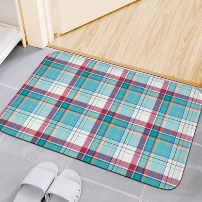 Blue And Red Madras Pattern Print Indoor Door Mat