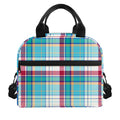 Blue And Red Madras Pattern Print Insulated Lunch Bag