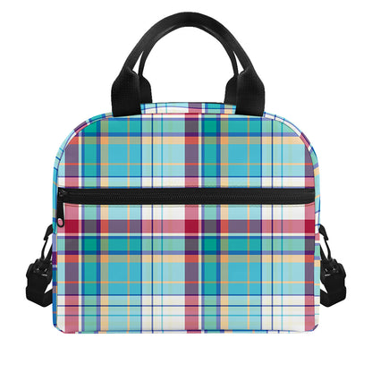 Blue And Red Madras Pattern Print Insulated Lunch Bag
