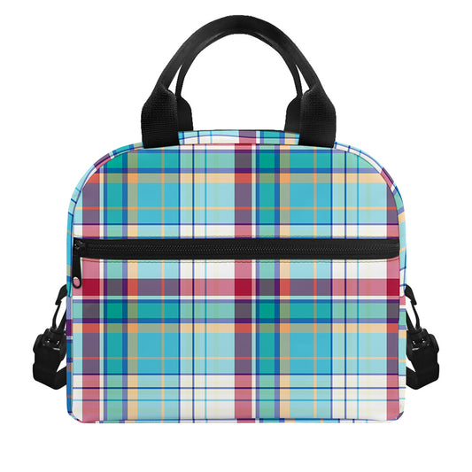 Blue And Red Madras Pattern Print Insulated Lunch Bag